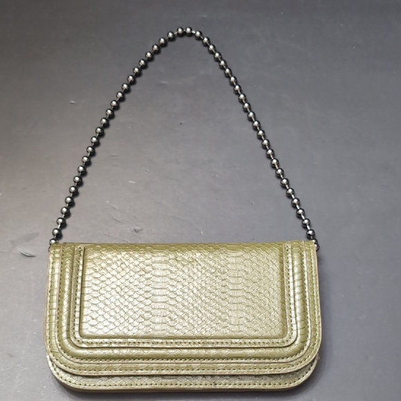 Zara Green Faux Leather Mini Purse With Beaded Strap. - Picture 1 of 12